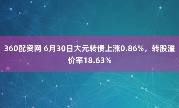 360配资网 6月30日大元转债上涨0.86%，转股溢价率18.63%